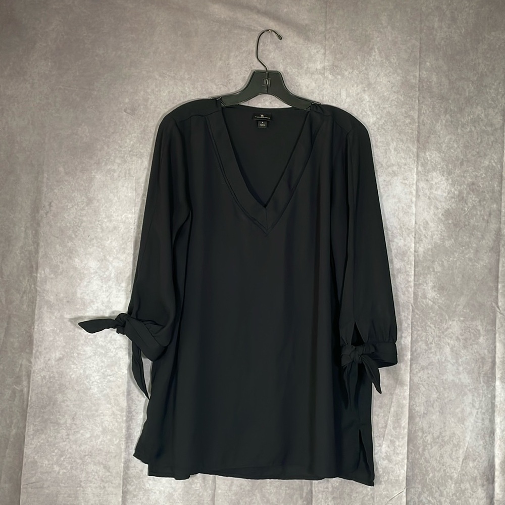 Worthington Black V-Neck Tunic Blouse | Size Large